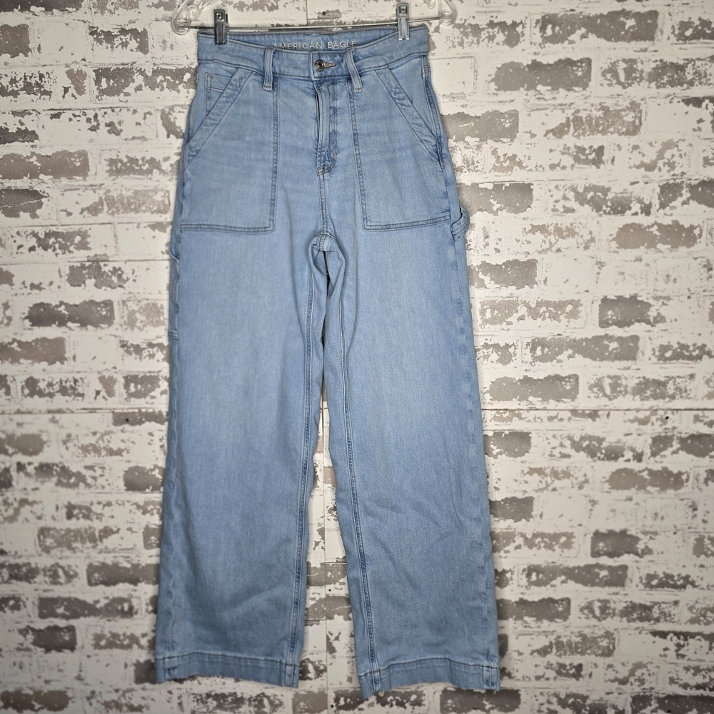 American Eagle Super High Rise Baggy Wide Leg Carpenter Jeans size 2 Inseam 31”